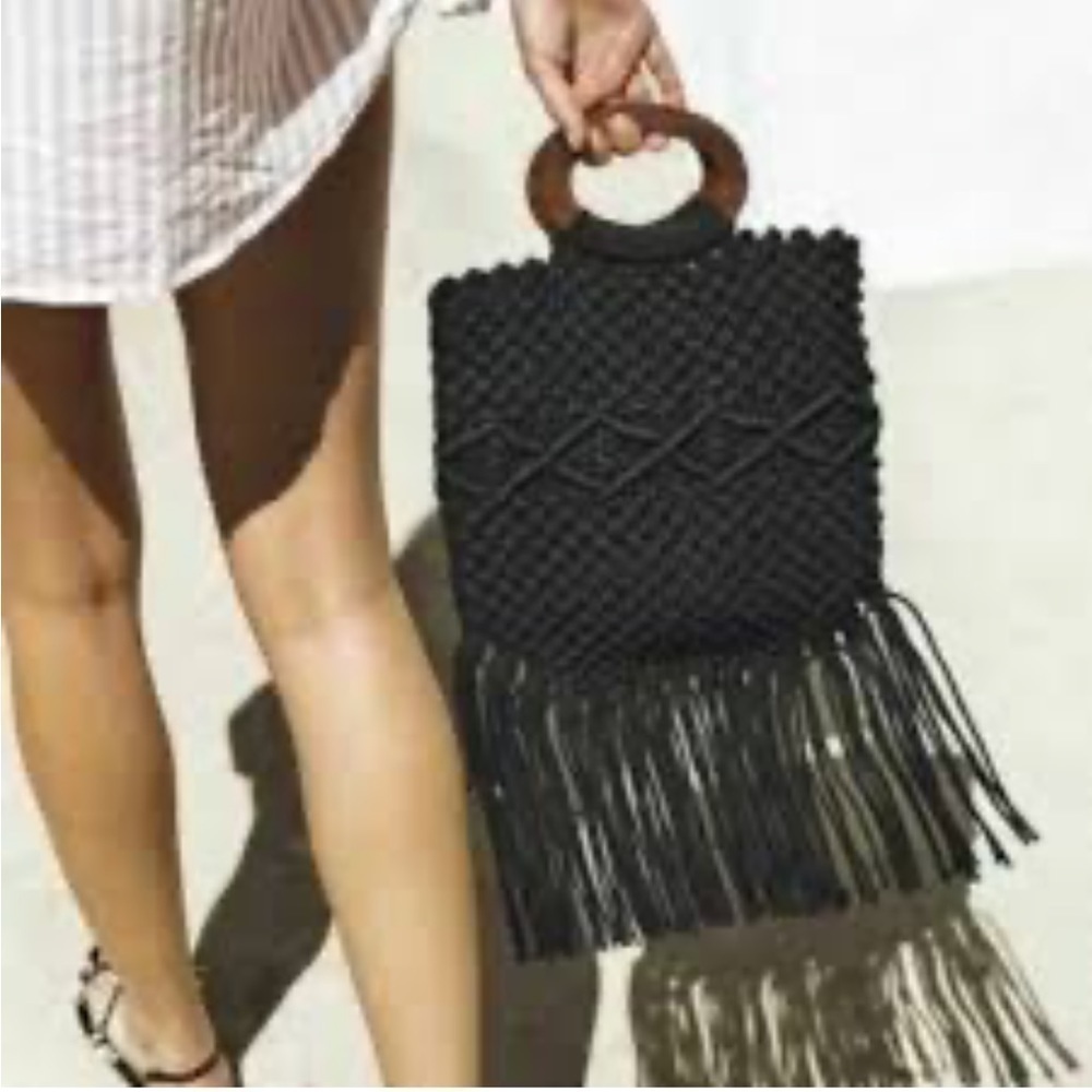Danielle Nicole Black Woven Macrame Bag - image 2